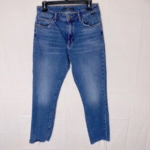 Mavi Med Wash Mid High Rise Raw Hem Cropped Skinny Jeans 28